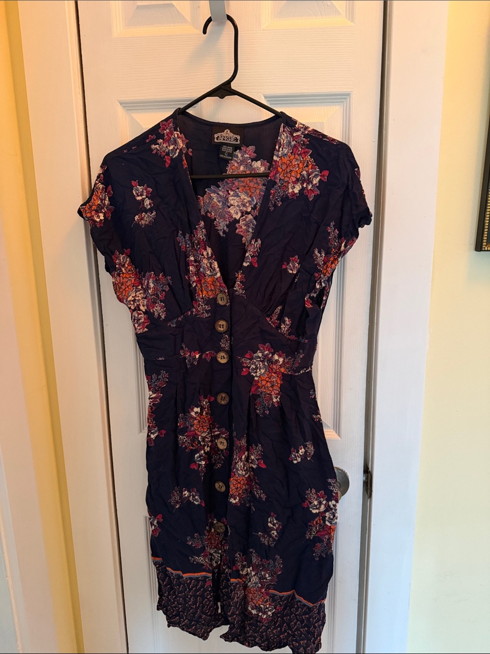 Angie Navy Floral Button-Down Midi Dress